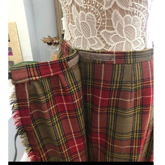 Vintage Moffat Weavers Scottish Plaid kilt fringed leather buckle size medium - Picture 7 of 12